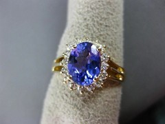 ESTATE LARGE 2.05CT DIAMOND & TANZANITE 14KT YELLOW GOLD ENGAGEMENT RING #25527
