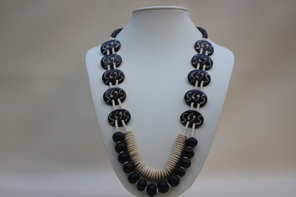 Rare Bone & Horn Beaded Necklace Natural Horn Necklace Ravishing Two Tone Jewel