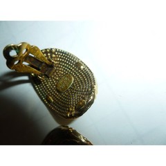 Lanvin Vintage Gold Tone Textured Stippled Oval Domed Clip On Earrings France