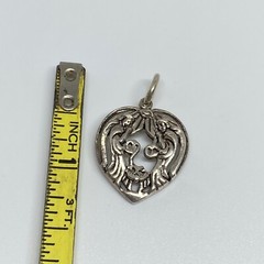 Vintage 925 Sterling Silver Valentine’s Day Heart With Angels Love Pendant