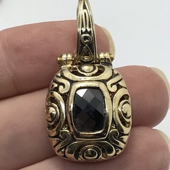 Vintage T * J Renaissance Revival Gold Tone Black Onyx Cubic Zirconia Pendant