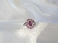 Vintage Sterling Silver Natural Irradiated Pink Tourmaline Halo Ring Size 7