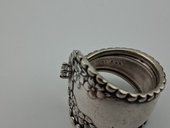 Nice Wide Vintage Rogers Silver Plate Forget Me Not Spoon Ring With CZ Sz 8.25