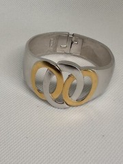 Vintage 50s Crown Trifare Spring Cuff Bracelet Gold Silver Plated 6.2in Signed