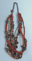 Vintage 20″ Unbranded 6 Strand Bead Necklace Metal Wood Beads Multi-color 1970’s