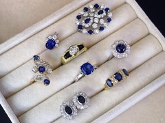 1Ct Basaltic Sapphire and 1.50Ct Diamond 18k White Gold Cluster Earrings