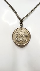 Antique 1910 Australian 925 Sterling Silver One Shilling Coin Necklace