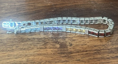 Vintage Sterling 925 Channel Set Square Cut Multi Colored Gemstone Bracelet
