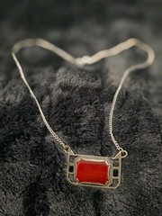 Antique 1920s 1930s Vintage Art Deco Era Carnelian East West Pendant Necklace