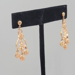 MWS Thailand Signed Pierced Earrings Antiqued Gold tone Dangle 1.5″
