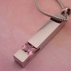 VTG 1990’s Silver Tone Stainless Steel Snuff Screw Top Pink Crystal 21″ Necklace