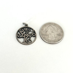 Vintage 925 Sterling Silver Sweet 16 Birthday Rose Flower Round Charm Pendant