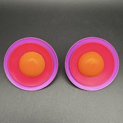 Vintage 80s Neon Color Block Disc Clip On Earrings Purple Pink Orange Statement