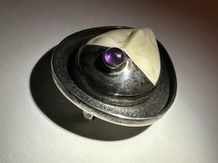 925 Sterling Silver Teardrop Cameo Face Amethyst Bone Cabochon Brooch Pin 2 Inch