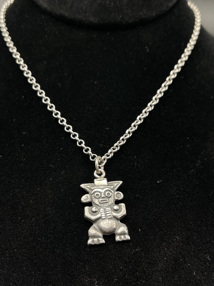 🔥 Vintage Mayan Silver 900 Pendant On A 925 Sterling Rolo Link Chain