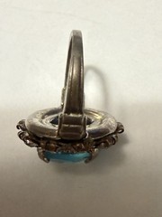 VTG Art Deco Prong Set Ring / Blue Center Stone / White Stones / Size 4