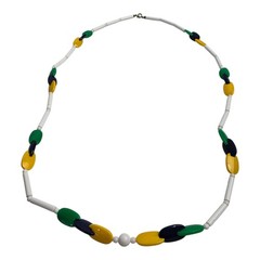 Vintage Colorful Beaded 32″ Necklace Blue Green Yellow White Boho Bohemian MCM