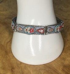 Antique Vintage Italian Micro Mosaic Floral Panel Bracelet Tile Mosaic 7” 5 Link
