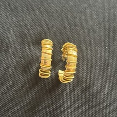 Vtg Gold Tone Hoop Earrings Wire Wrapped Pierced 1” Chunky Statement