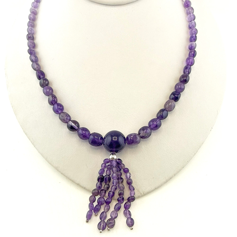 Jay King Necklace Amethyst Purple Tassel Dangle Drop Sterling Silver Beaded 925