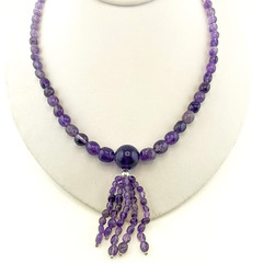 Jay King Necklace Amethyst Purple Tassel Dangle Drop Sterling Silver Beaded 925