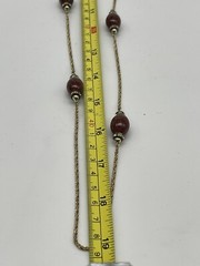 VINTAGE HENKEL GROSSE GERMANY LONG GOLD TONE NECKLACE RED BEAD CRYSTAL 38” 1970’