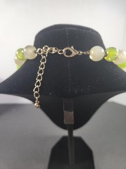 Vintage Acrylic Bead Necklace And Bracelet Lime Green White Gold Crackle Effect