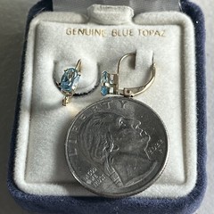 Vintage Oval Blue Topaz 10K Gold Lever Back Earrings USA