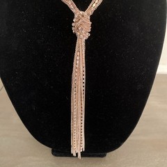 Necklace Boho Chic Multi Strand Rose Gold Rhinestone Fringe Tassel Long Pendant