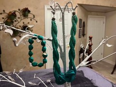Vintage Bright Teal/Turquoise Braided Beaded Necklace & Geometric Bracelet Set