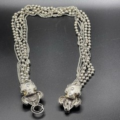 VTG Signed PISCITELLI 7 Strands Silver & Gold Tone Rams Head Statement Necklace