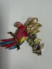 lot of 3 Bird Brooch Pin 2 1/2” Vintage Figural Animal