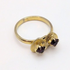 Vintage Double Heart Ring Gold Tone Purple Rhinestone Adjustable Love Retro