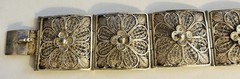 Antique Victorian 7 Panel Bracelet 800 Silver 1.4 Oz Floral Filigree Box Clasp