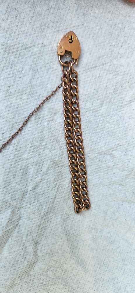Antique 9K Yellow Gold Curb Chain Bracelet Padlock Edwardian