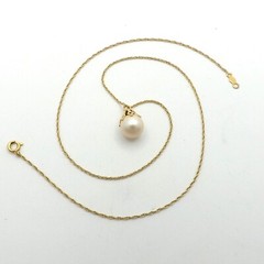 14k Gold Akoya Cream Pearl Pendant Necklace Vintage 15in Child 2gr