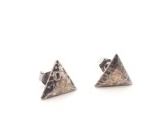 Vintage Silver Tone Post/ Stud Style Earrings 12mm Textured Triangle Geometrical