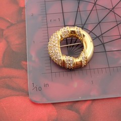 Vintage Krementz Pave Rhinestone Gold Tone Striped Circle Pin Brooch