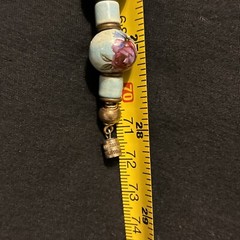 Vintage Hand Painted Porcelain Bead Necklace Turquoise Color Blue With Roses