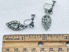 Clear Rhinestone Pear Shape with Halo Dangle Chandelier Earrings Silver Tone