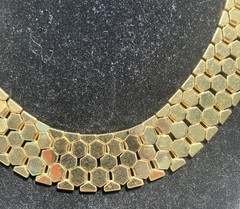 Vintage Gold Tone Honeycomb Hexagon Link Collar Choker Statement Bib Necklace