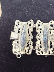 VTG Wide Victorian Revival Blue Confetti Cab Bracelet & Earrings Set