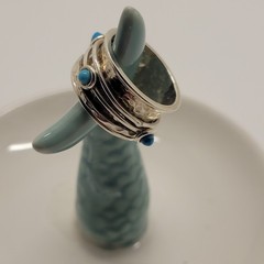 Vintage Mexico 925 Sterling Silver Spinner Band Ring Hammered Fidget Size 7.5