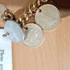 Vintage 14 Coin Bracelet Coins From Around The World 7”