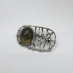 Vintage Old Brooch 925 Sterling Elegant Unique Irregular Yellow Stone For Man