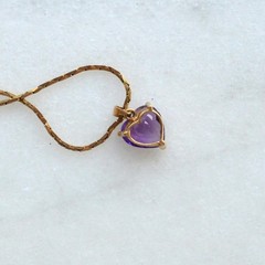 Vintage 14K Italian Solid Gold Amethyst Heart Necklace, Long 24.5″ Heirloom