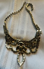Vintage Unmarked Aurora Borealis AB Rhinestone Necklace Bracelet Gold-Tone