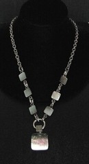 Cecilia Bringheli Necklace Vintage Black Silver Lucite Pendant Square Signed