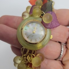 VTG Bonetto Candy Watch Bracelet Grape Fruit Charm Yellow Whimsigoth Y2K Kitsch