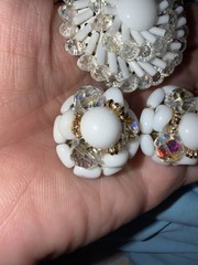 Vintage signed “West Germany” Demi-parure 1950s milk glass starburst set